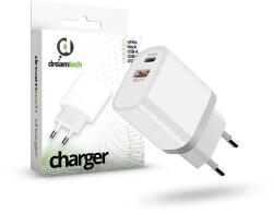 dreamtech Charger White 20W QC3.0 Type C + USB-A hálózati gyors töltő adapter - domshop