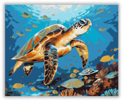  Zöld Tengeri Teknős a Korallzátonyon - számfestő készlet