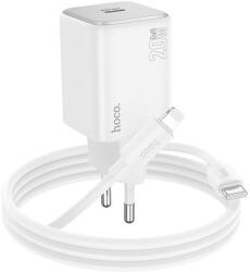 hoco. N40 hálózati töltő 1xUSB-C csatlakozással és Type-C - Lightning kábellel QC PD 20W - fehér