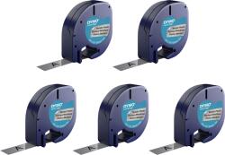DYMO Set 5 etichete din plastic argintiu metalizat DYMO LetraTag 12 mm pentru receptii, birouri si identificare eleganta S0721730 (91208S5)