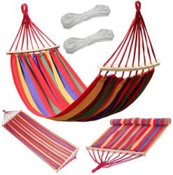 VERK GROUP Hamaka houpací síť dřevo 200 × 80 cm červené pruhy (33985)