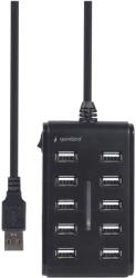 Gembird UHB-U2P10P-01 hálózati csatlakozó USB 2.0 Type-A Fekete (UHB-U2P10P-01)