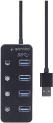 Gembird UHB-U3P4P-01 hálózati csatlakozó USB 3.2 Gen 1 (3.1 Gen 1) Type-A 5000 Mbit/s Fekete (UHB-U3P4P-01)