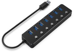 Gembird UHB-U3P7P-01 hálózati csatlakozó USB 3.2 Gen 1 (3.1 Gen 1) Type-A 5000 Mbit/s Fekete (UHB-U3P7P-01)