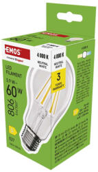 EMOS ZF5D43, LED izzó Filament A60 / E27 / 5, 9 W (60 W) / 806 lm / Természetes fehér (ZF5D43)