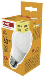 EMOS ZL5F47, LED izzó Basic A60 / E27 / 8, 8 W (60 W) / 806 lm / Meleg fehér (ZL5F47)