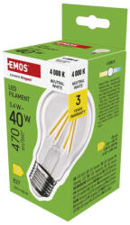 EMOS ZF5D23, LED izzó Filament A60 / E27 / 3, 4 W (40 W) / 470 lm / Természetes fehér (ZF5D23)