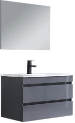 Leziter Cube Fürdőszobabútor 80 cm kerámia mosdóval 2 fiókos tükörrel 60x80 cm antracit szürke (CUBE80G) - stuxi