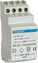 TRACON Biztonsági (csengő) transzformátor, 230V / 4-8-12V AC, max. 8 VA (BT-8/1) (BT-8/1)