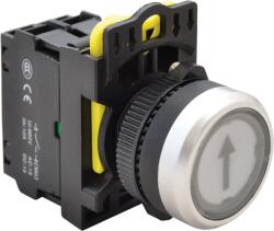 Tracon Jelölt, világító nyomókapcsoló, fehér, (fekete nyíl), 1×NO, 5A/230V AC-15, IP65, LED 230V AC/DC (NYK3-P3L) (NYK3-P3L)