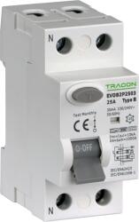TRACON Áram-védőkapcsoló, 2 pólusú, 25A, 30mA, 10kA, B (EVOB2P2503) (EVOB2P2503)