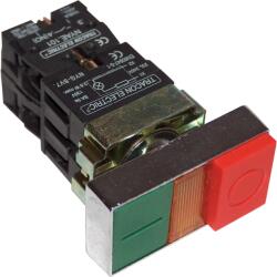 Tracon Kettős BE-KI nyomógomb, fémalap, zöld+piros kiálló, 1×NC+1×NO, 3A/230V AC, IP42 (NYKK8475) (NYKK8475)