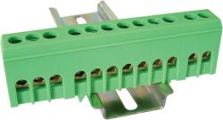 Tracon Szigetelt földelősín (N/PE), zárt, zöld, 230/400VAC, 63A, 6×9mm, 12P, IP20 (NPE-ZG) (NPE-ZG)