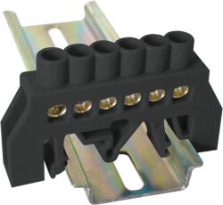 Tracon Szigetelt földelősín (N/PE), fekete, 230/400VAC, 63A, 6×9mm, 6P, IP20 (NPE-BK6-6) (NPE-BK6-6)