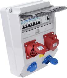 Tracon Csatlakozó doboz védelemmel, vezetékezett, készre szerelt, Prot. : RCCB, MCB, Out: 2xFRENCH + 1x32A (3P+N+E) + 1x16A (3P+N+E) (TDB12-12MVSK) (TDB12-12MVSK)