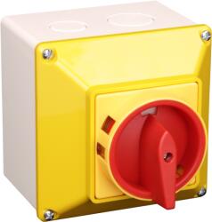 TRACON Tokozott biztonsági lakatolható szakaszoló kapcsoló, sárga, 400V, 50Hz, 20A, 4P, 5, 5kW, 48x48mm, IP44 (TSS-20/4TS) (TSS-20/4TS)