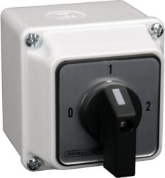 TRACON Tokozott választókapcsoló, 0-1-2, 400V, 50Hz, 32A, 2x4P, 11kW, 64x64mm, 90°, IP44 (TKB-329/4T) (TKB-329/4T)