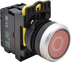 Tracon Jelölt, világító nyomókapcsoló, piros, (fehér 0), 1×NC, 5A/230V AC-15, IP65, LED 230V AC/DC (NYK3-P2L) (NYK3-P2L)