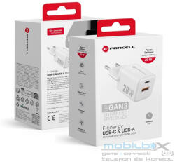 Forcell F-ENERGY Mini GaN III VT-35A travel charger with 1 x Type C + 1x USB A sockets, PD QC4.0 20W white