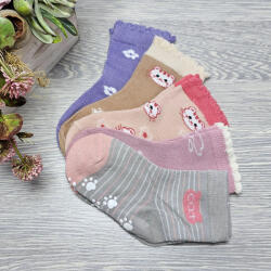 Aura Via BÉBI lány zokni cica mintás 5 pár/cs CSÚSZÁSGÁTLÓS 15-17 90939