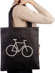 SHOPIKA Geanta shopper neagra din material textil, cu imprimeu grafic bicicleta