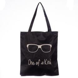 SHOPIKA Geanta shopper neagra din material textil, cu imprimeu grafic ochelari de soare