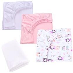 Confort Family Set 3 cearsafuri alb, roz si fetite + protectie impermeabila patut 90x40 50 cm (CFAM5577)