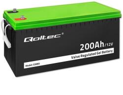 Qoltec Gél Akkumulátor | 12V | 200Ah | 59, 5kg | Karbantartásmentes | Professzionális | Hosszú Élettartam | Napelem, Szünetmentes Tápegység, Lakóautó, Hajó (53083)
