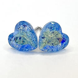  Kristály fülbevaló roppantott aquamarine színű, szív 8 mm (100801)