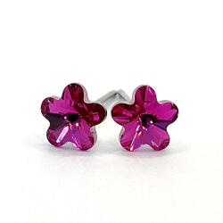 Kristály fülbevaló fuchsia színű mini virág 6 mm (200603)