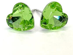  Kristály fülbevaló peridot színű, szív 8 mm (100802)