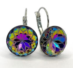 Kristály fülbevaló vulcano színű mandalás, kapcsos 14 mm (100921)