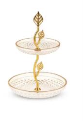 Osena Platou Rotund Osena Sticla Cu 2 Nivele Deco Art Diametru 20Cm Transparent-Auriu (504-K-18) Tava