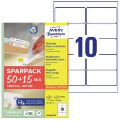 Avery Etikett címke, 96x50, 8 mm, univerzális, 65 lap, 10 címke/lap Avery, fehér (L4744REV-65) - web24