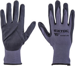 Extol Mănuși tricotate nailon-spandex, fără cusături, mărimea 10, cu palma și vârful degetelor acoperite cu nitril, manșetă cauciucată