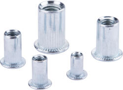 Fortum szegecsanya klt. 40 db, M3-M8, POP-NUT, horganyzott acél, kerek, nyitott, lapos peremű, rovátkolt FORTUM