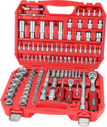 Extol dugókulcs klt. , CV. , racsnis 45fog ; 1/4" és 1/2", 110db, 4-32mm, 32db bit(lapos, kereszt, imbusz, torx), gyertyakulcs