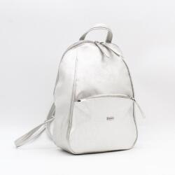 Zellia ezüst márványos / ezüst fényes anyagában mintás elöl zsebes íves női rostbőr hátizsák td2101