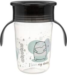 AKUKU Tanulópohár szilikon itatócsőrrel, 360°-os, pandamaci, fekete füllel - diaper