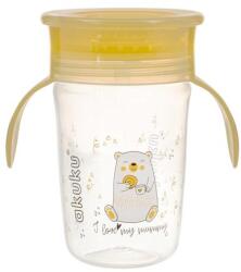 AKUKU Tanulópohár szilikon itatócsőrrel, 360°-os, jegesmaci, sárga füllel - diaper