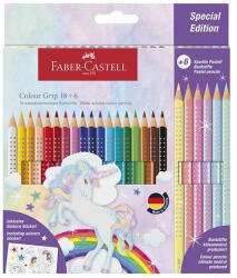 Faber-Castell Színes ceruza FABER-CASTELL Grip Unikornis matricával 18 darabos + 6 darab Sparkle pasztell színes ceruzával (201543) - papir-bolt