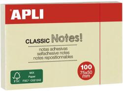APLI Öntapadó jegyzettömb, 50x75 mm, 100 lap, APLI Classic , sárga (10971) - tabexpress