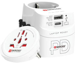 SKROSS PRO Light világutazó hálózati csatlakozó (USB-C, USB-A), PD, 45W + USB-C kábel (1.302474) - securezone