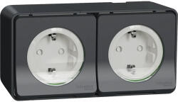 Schneider Electric Priză dublă cu împământare Schneider Mureva IP55 gri, montaj aplicat orizontal (MUR80006)