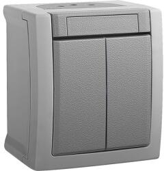 Panasonic Întrerupător dublu Panasonic Pacific IP54 gri, montaj aplicat (P-P2)