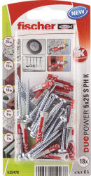 Fischer Befestigungssysteme Dibluri plastic cu șurub Fischer DuoPower 5x25 mm, cap bombat, pachet 18 bucăți (535478)