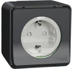 Schneider Electric Priză simplă cu împământare Schneider Mureva IP55 gri, protecție copii, montaj aplicat (MUR86731)