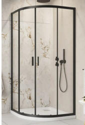 Radaway Cabină de duș semirotundă cu cădiță Radaway Alienta Black A800 sifon, 80x80 cm, sticlă transparentă, profil negru (202401)