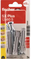 Fischer Befestigungssysteme Dibluri plastic cu șurub cap hexagonal Fischer SX Plus 12x60mm, 3 buc (567829)