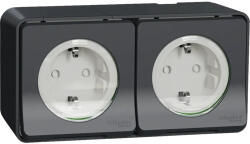 Schneider Electric Priză triplă cu împământare Schneider Mureva IP55 gri, protecție copii, montaj aplicat orizontal (MUR86038)